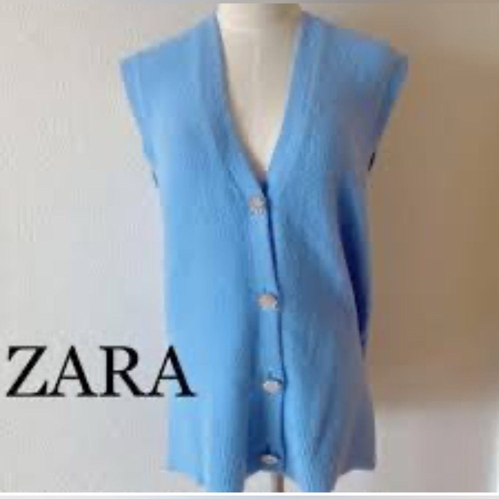 Zara Women's Blue Button Down Sleeveless Vest, Sz S